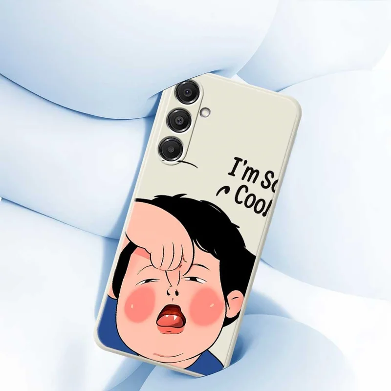 For Samsung Galaxy A16 5G  /  4G Case Make Faces Kid Pattern Printing Straight Edge TPU Phone Back Cover - Beige