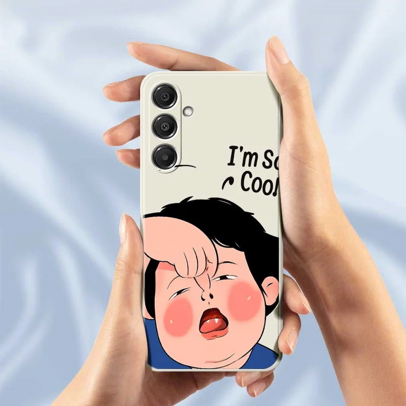 For Samsung Galaxy A16 5G  /  4G Case Make Faces Kid Pattern Printing Straight Edge TPU Phone Back Cover - Beige