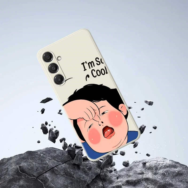 For Samsung Galaxy A16 5G  /  4G Case Make Faces Kid Pattern Printing Straight Edge TPU Phone Back Cover - Beige