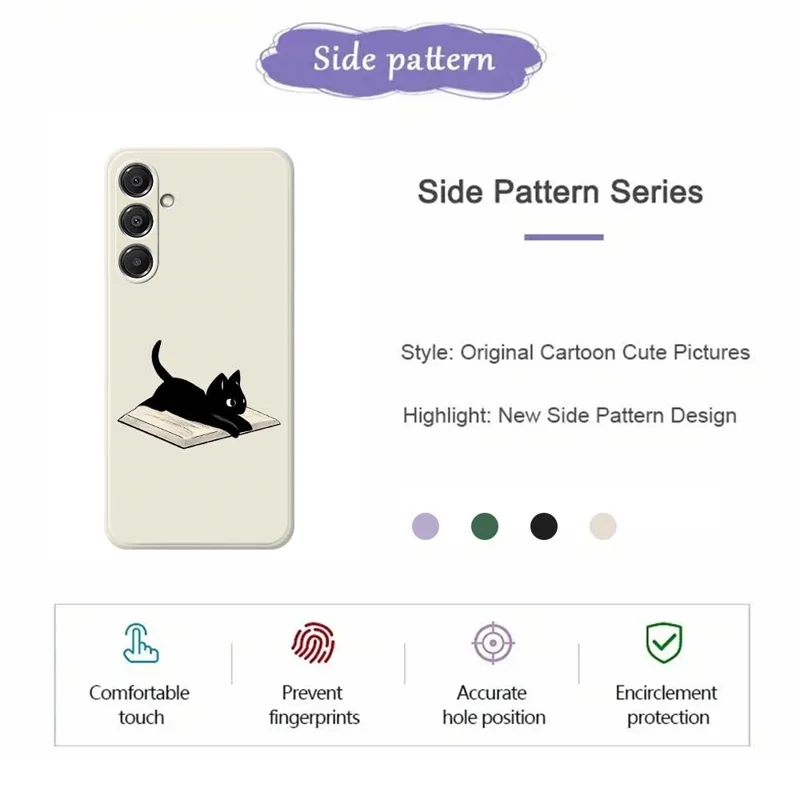 Capa para Samsung Galaxy A16 5G / 4G Livro e Padrão de Gato com Borda Reta Capa Traseira de TPU para Celular - Bege