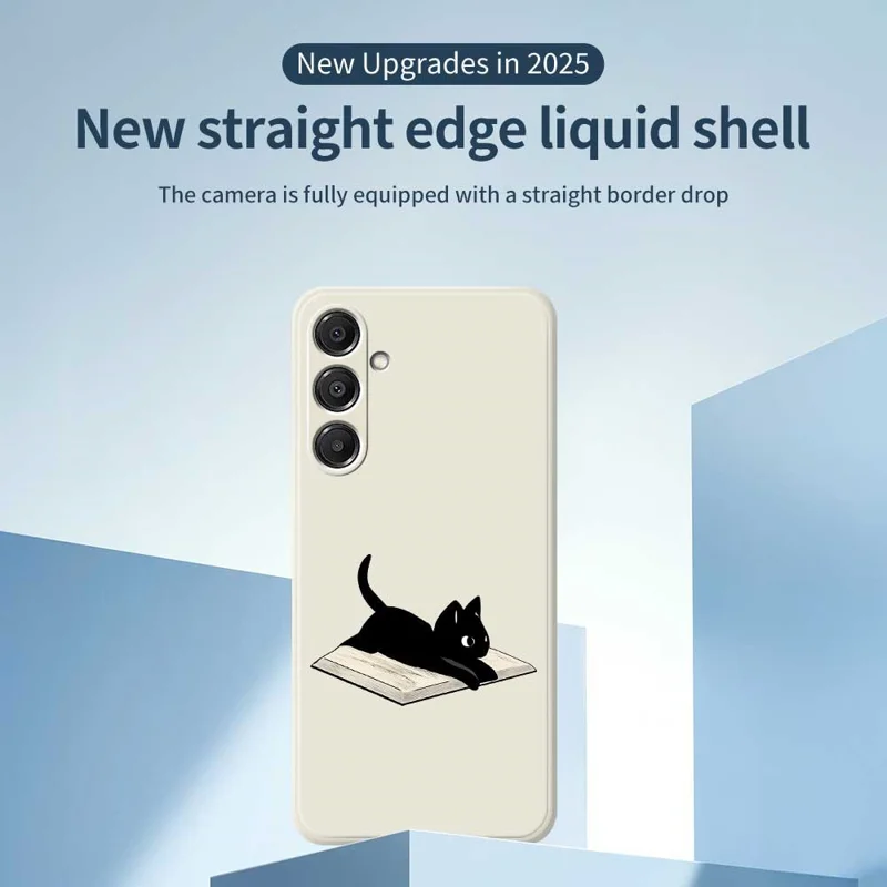 Capa para Samsung Galaxy A16 5G / 4G Livro e Padrão de Gato com Borda Reta Capa Traseira de TPU para Celular - Bege
