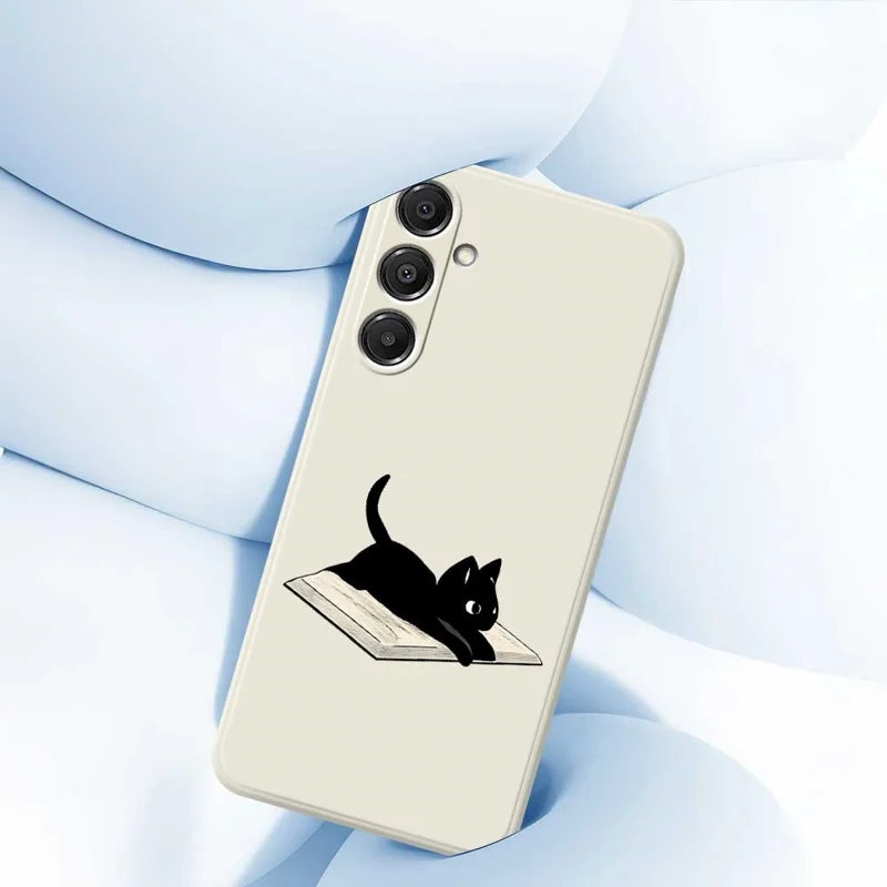 Capa para Samsung Galaxy A16 5G / 4G Livro e Padrão de Gato com Borda Reta Capa Traseira de TPU para Celular - Bege