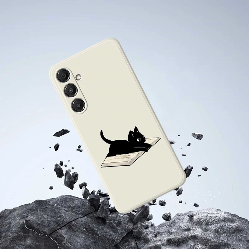 Capa para Samsung Galaxy A16 5G / 4G Livro e Padrão de Gato com Borda Reta Capa Traseira de TPU para Celular - Bege