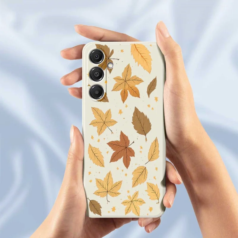 For Samsung Galaxy A16 5G  /  4G Case Maple Leaves Pattern Printing Straight Edge TPU Phone Back Cover - Beige