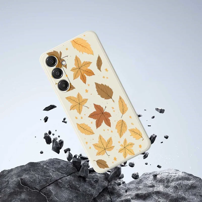 For Samsung Galaxy A16 5G  /  4G Case Maple Leaves Pattern Printing Straight Edge TPU Phone Back Cover - Beige