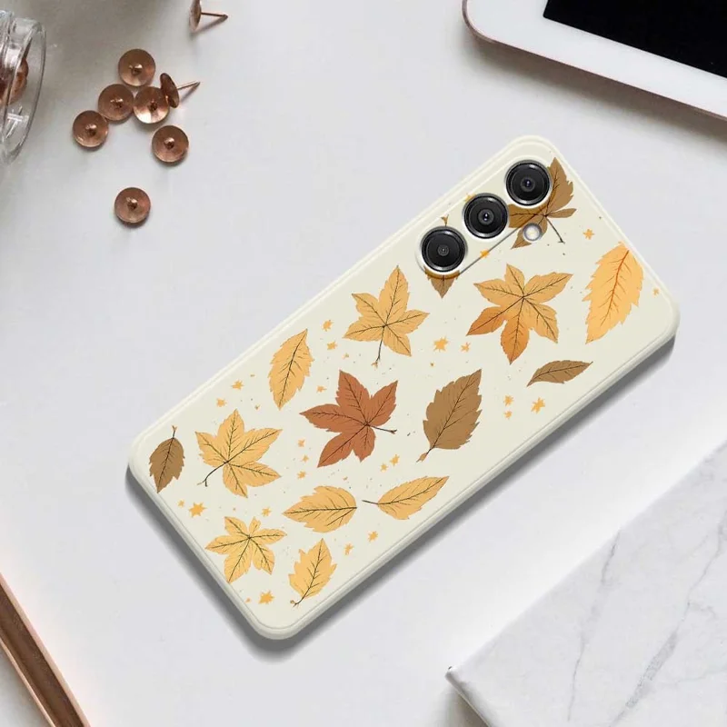 For Samsung Galaxy A16 5G  /  4G Case Maple Leaves Pattern Printing Straight Edge TPU Phone Back Cover - Beige
