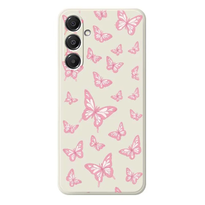 Capa para Samsung Galaxy A16 5G / 4G Padrão de Borboletas Rosas com Impressão de Borda Reta - Capa Traseira de TPU em Bege
