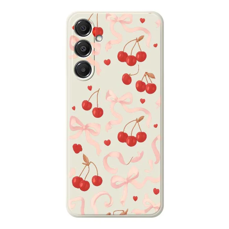 Für Samsung Galaxy A16 5G / 4G Hülle Große Schleife Kirschmuster Druck Gerade Kante TPU Handyrückseite Schutzhülle - Beige