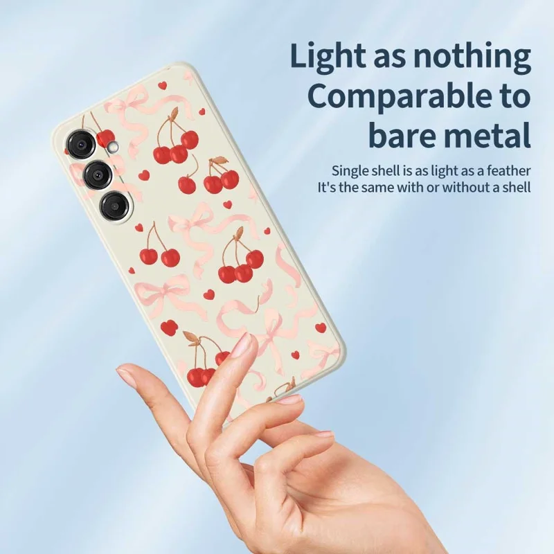 Für Samsung Galaxy A16 5G / 4G Hülle Große Schleife Kirschmuster Druck Gerade Kante TPU Handyrückseite Schutzhülle - Beige