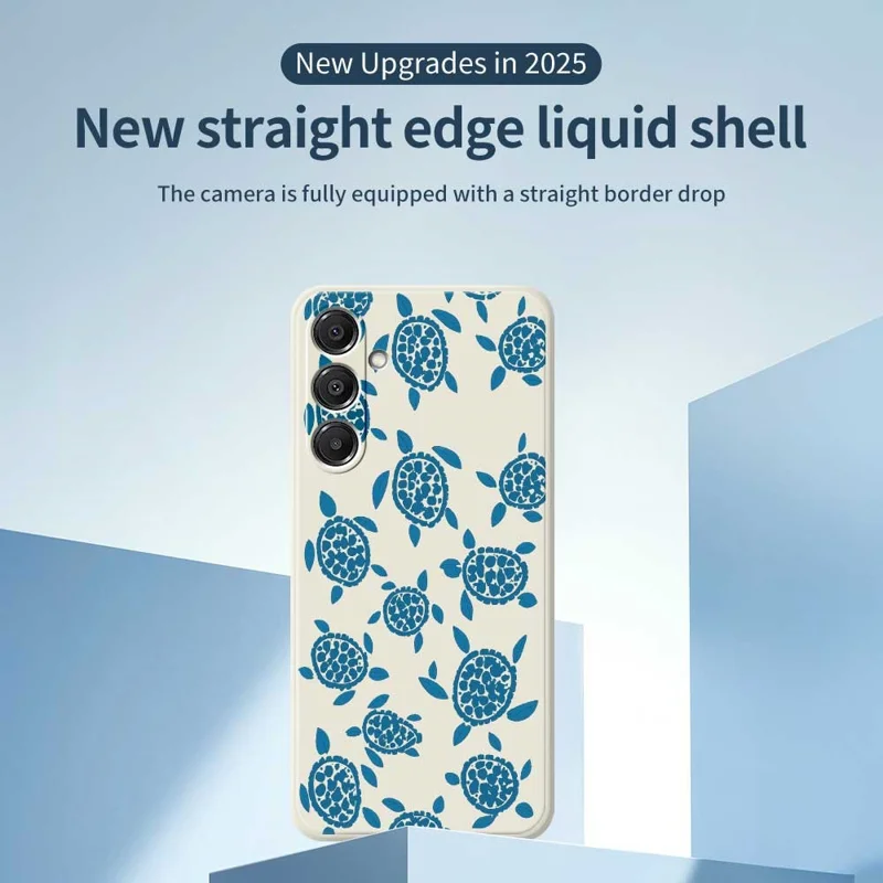 For Samsung Galaxy A16 5G  /  4G Case Blue Turtle Pattern Printing Straight Edge TPU Phone Back Cover - Beige