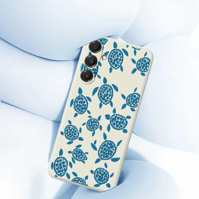 For Samsung Galaxy A16 5G  /  4G Case Blue Turtle Pattern Printing Straight Edge TPU Phone Back Cover - Beige