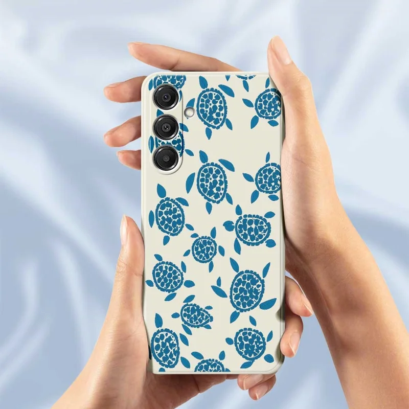 For Samsung Galaxy A16 5G  /  4G Case Blue Turtle Pattern Printing Straight Edge TPU Phone Back Cover - Beige
