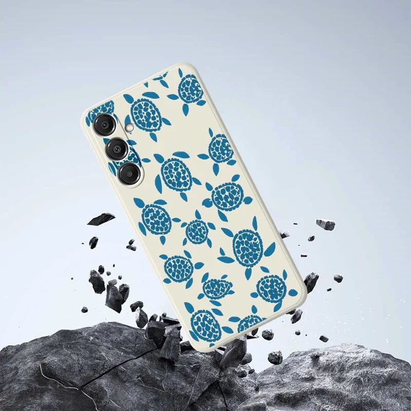 For Samsung Galaxy A16 5G  /  4G Case Blue Turtle Pattern Printing Straight Edge TPU Phone Back Cover - Beige