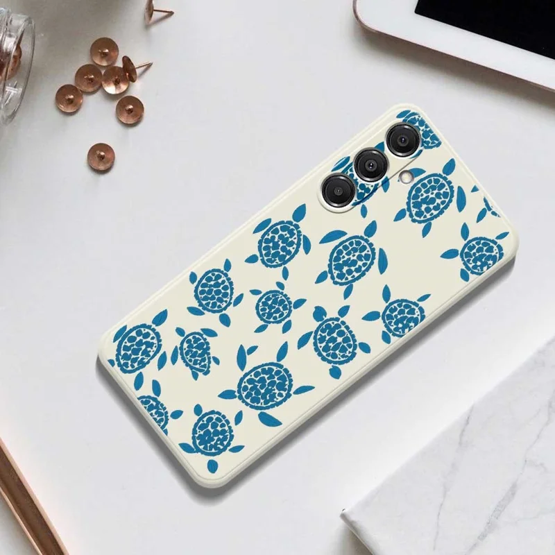 For Samsung Galaxy A16 5G  /  4G Case Blue Turtle Pattern Printing Straight Edge TPU Phone Back Cover - Beige