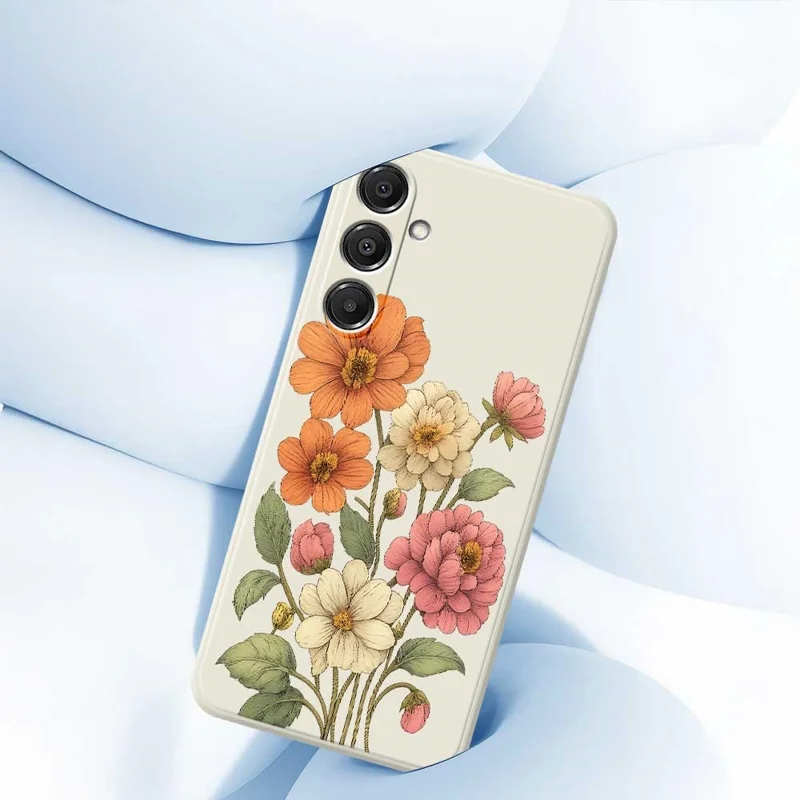 Für Samsung Galaxy A16 5G / 4G Hülle Schönes Blumenmuster Gedruckt Gerade Kante TPU Handyrückseite - Beige