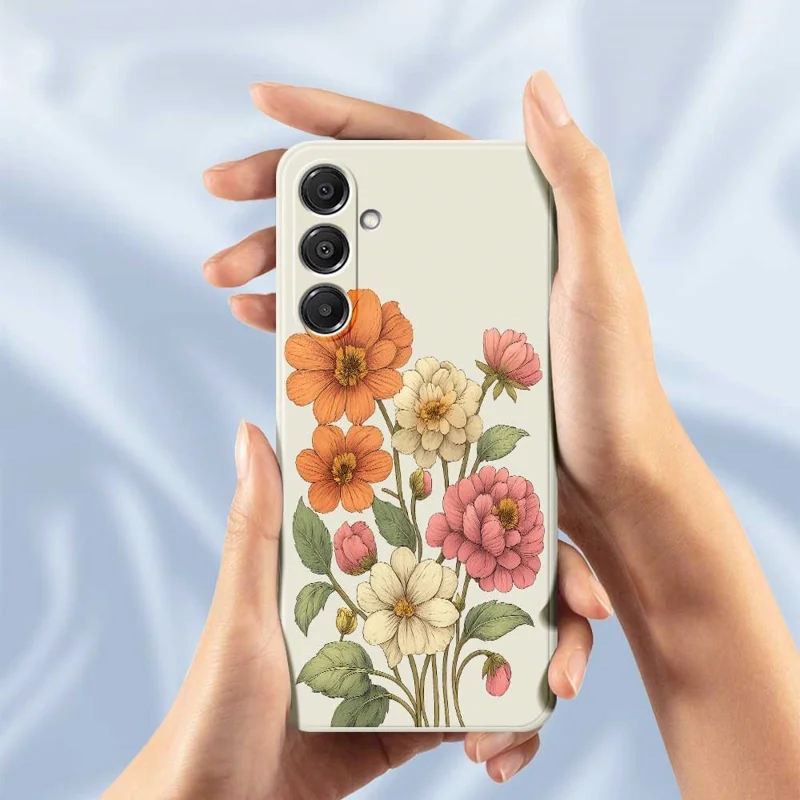 Für Samsung Galaxy A16 5G / 4G Hülle Schönes Blumenmuster Gedruckt Gerade Kante TPU Handyrückseite - Beige