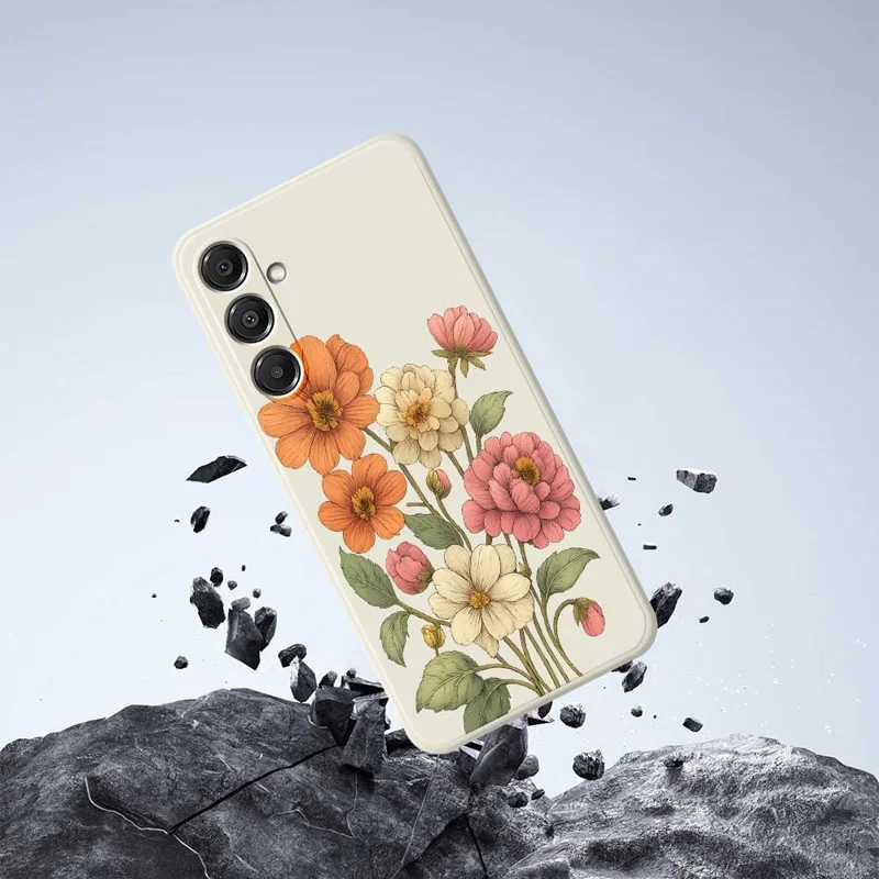 Für Samsung Galaxy A16 5G / 4G Hülle Schönes Blumenmuster Gedruckt Gerade Kante TPU Handyrückseite - Beige