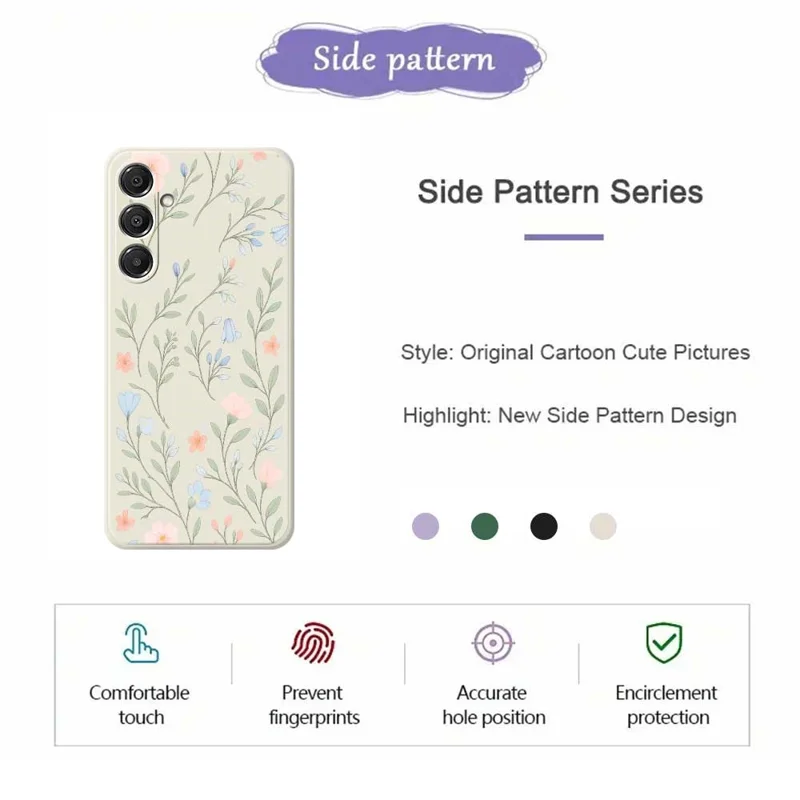 For Samsung Galaxy A16 5G  /  4G Case Pink Blue Flowers Pattern Printing Straight Edge TPU Phone Back Cover - Beige