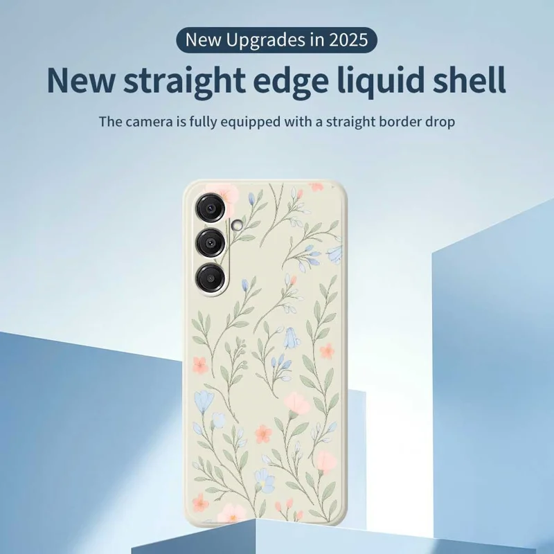 For Samsung Galaxy A16 5G  /  4G Case Pink Blue Flowers Pattern Printing Straight Edge TPU Phone Back Cover - Beige