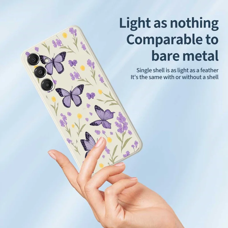 For Samsung Galaxy A16 5G  /  4G Case Purple Butterflies Pattern Printing Straight Edge TPU Phone Back Cover - Beige