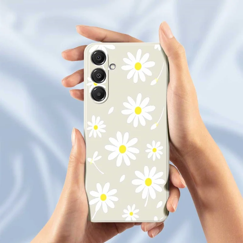 For Samsung Galaxy A16 5G  /  4G Case White Daisy Pattern Printing Straight Edge TPU Phone Back Cover - Beige