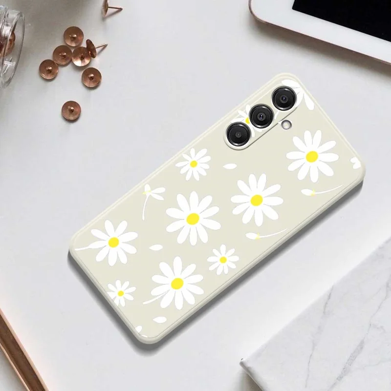 For Samsung Galaxy A16 5G  /  4G Case White Daisy Pattern Printing Straight Edge TPU Phone Back Cover - Beige