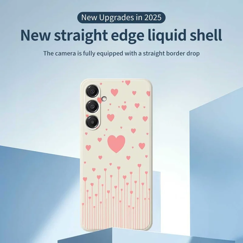 For Samsung Galaxy A16 5G  /  4G Case Pink Love Pattern Printing Straight Edge TPU Phone Back Cover - Beige