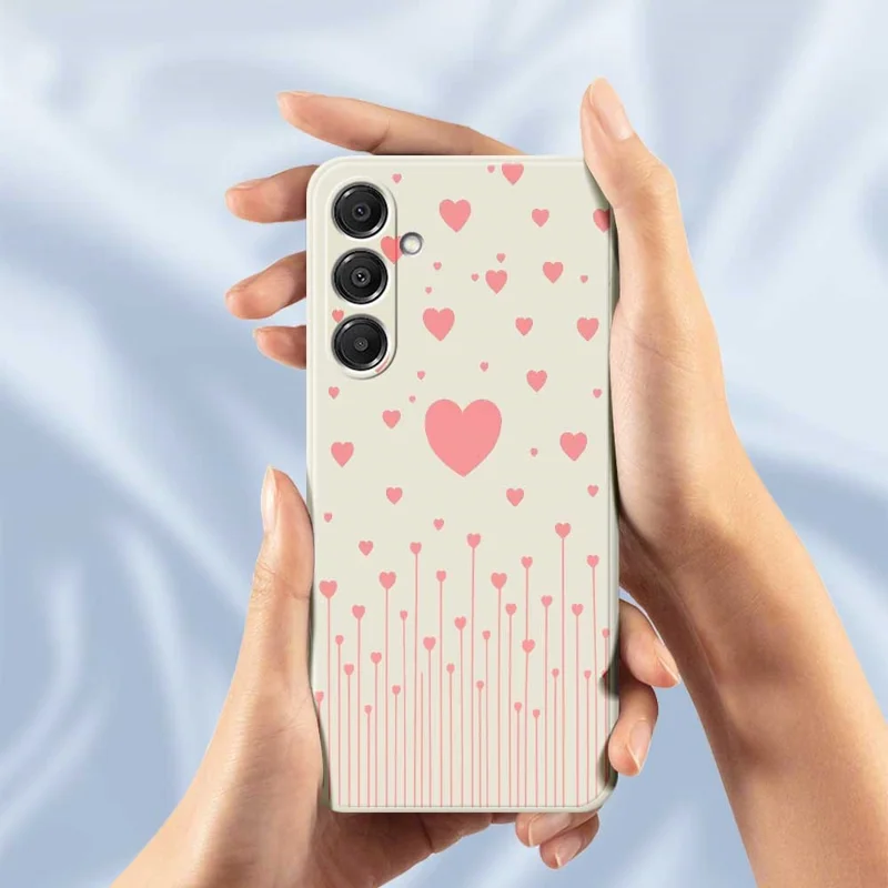For Samsung Galaxy A16 5G  /  4G Case Pink Love Pattern Printing Straight Edge TPU Phone Back Cover - Beige