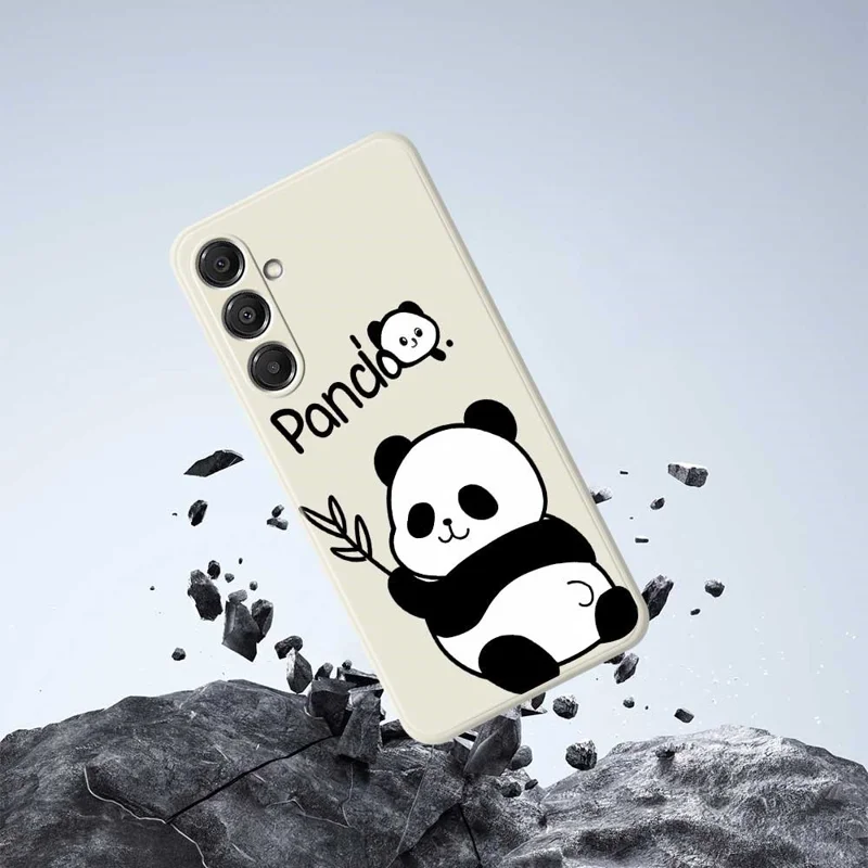 For Samsung Galaxy A16 5G  /  4G Case Panda Pattern Printing Straight Edge TPU Phone Back Cover - Beige