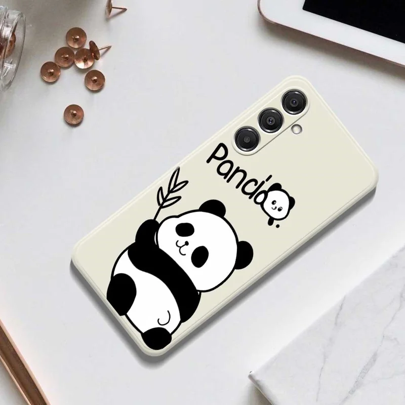 For Samsung Galaxy A16 5G  /  4G Case Panda Pattern Printing Straight Edge TPU Phone Back Cover - Beige