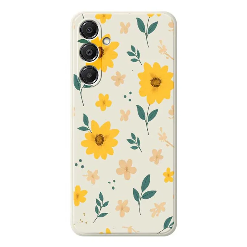 For Samsung Galaxy A16 5G  /  4G Case Yellow Floral and Leaves Pattern Printing Straight Edge TPU Phone Back Cover - Beige