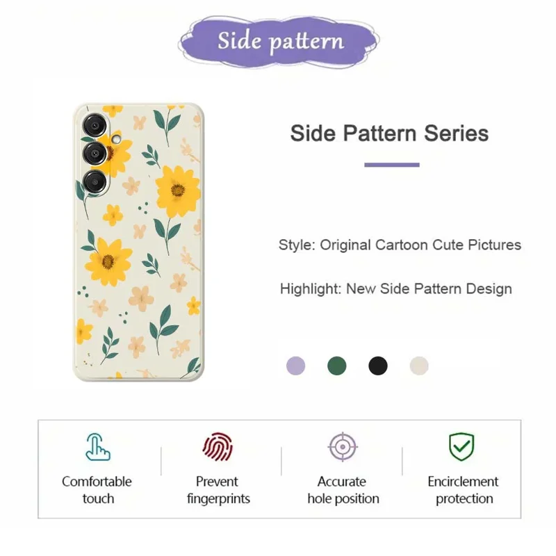For Samsung Galaxy A16 5G  /  4G Case Yellow Floral and Leaves Pattern Printing Straight Edge TPU Phone Back Cover - Beige