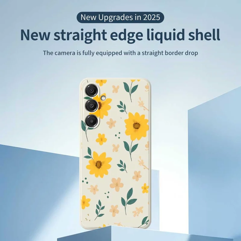 For Samsung Galaxy A16 5G  /  4G Case Yellow Floral and Leaves Pattern Printing Straight Edge TPU Phone Back Cover - Beige