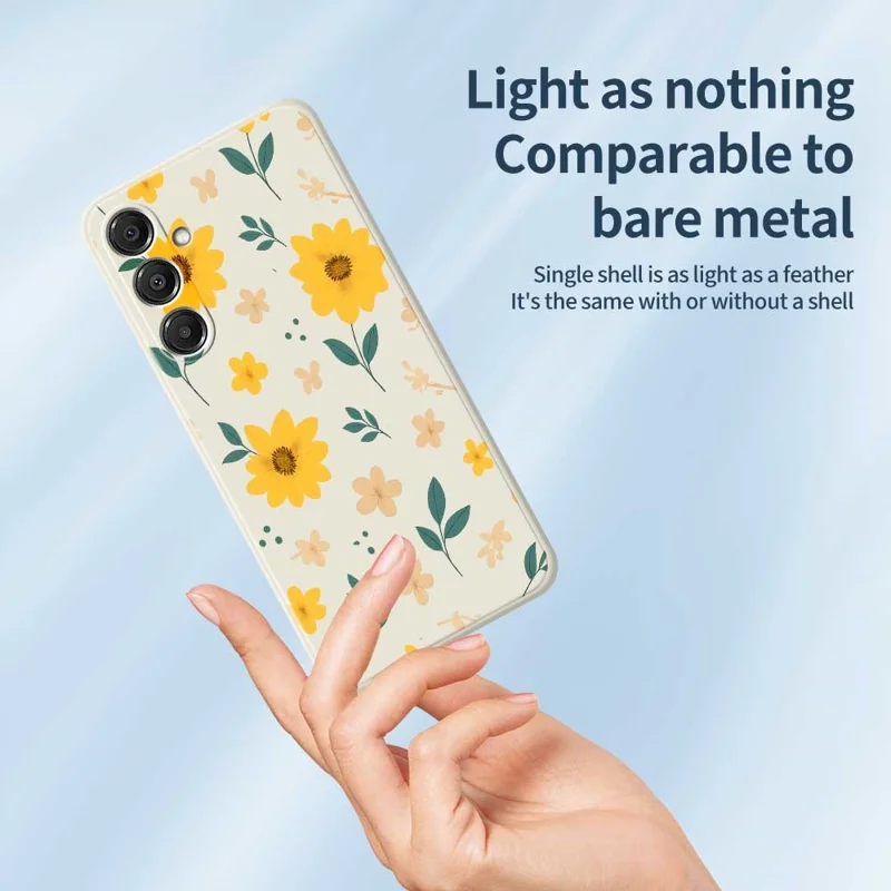 For Samsung Galaxy A16 5G  /  4G Case Yellow Floral and Leaves Pattern Printing Straight Edge TPU Phone Back Cover - Beige
