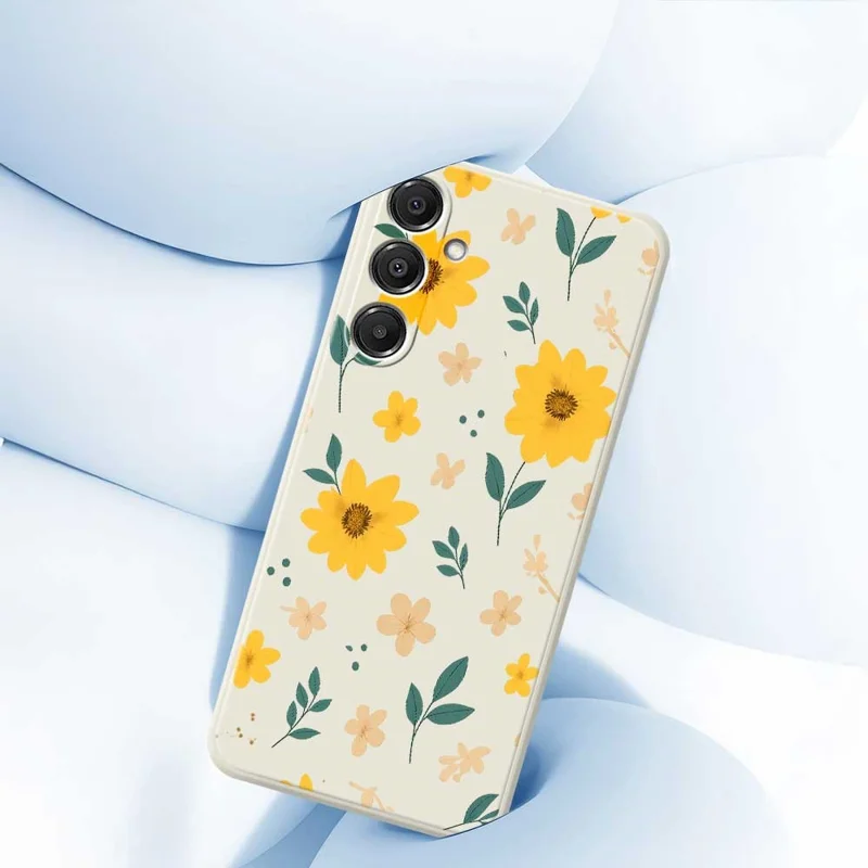 For Samsung Galaxy A16 5G  /  4G Case Yellow Floral and Leaves Pattern Printing Straight Edge TPU Phone Back Cover - Beige