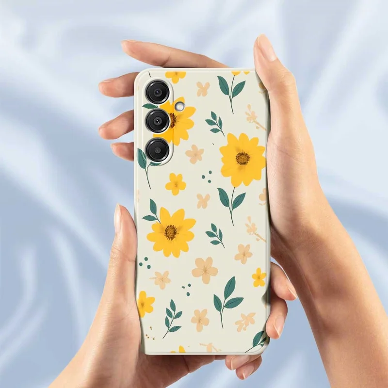 For Samsung Galaxy A16 5G  /  4G Case Yellow Floral and Leaves Pattern Printing Straight Edge TPU Phone Back Cover - Beige