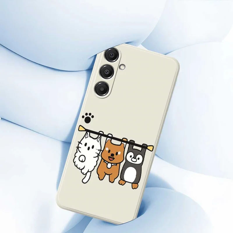 Funda para Samsung Galaxy A16 5G / 4G con Estampado de Tres Muñecos de Animales, Borde Recto, Cubierta Trasera de TPU - Beige