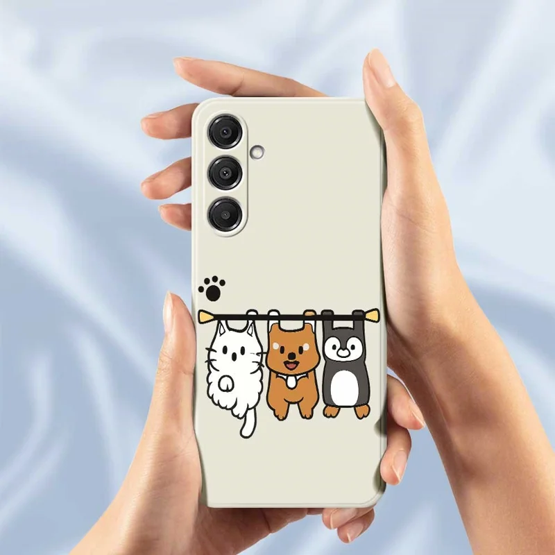 Funda para Samsung Galaxy A16 5G / 4G con Estampado de Tres Muñecos de Animales, Borde Recto, Cubierta Trasera de TPU - Beige