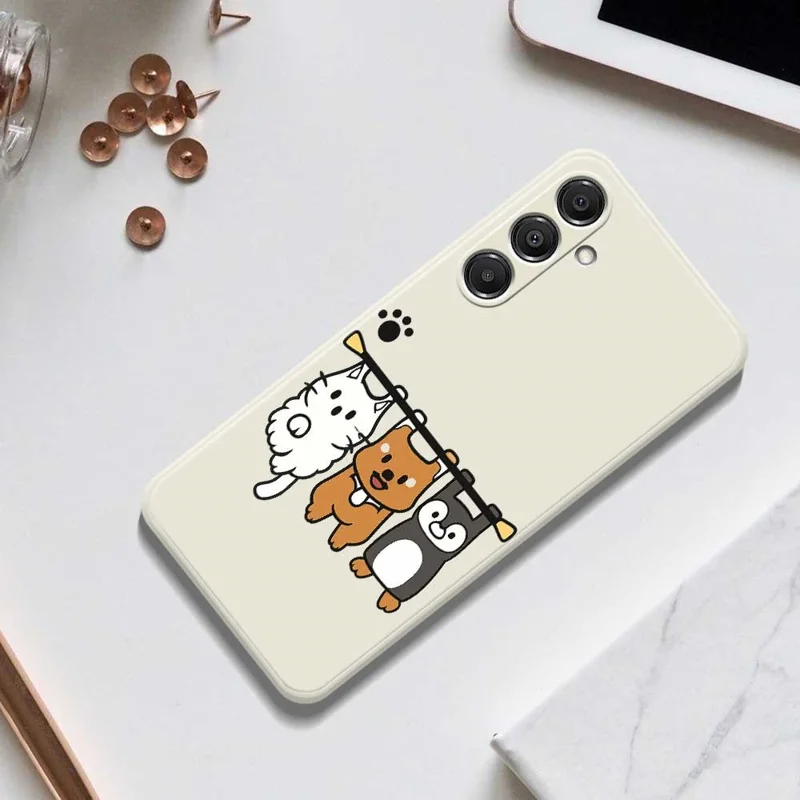 Funda para Samsung Galaxy A16 5G / 4G con Estampado de Tres Muñecos de Animales, Borde Recto, Cubierta Trasera de TPU - Beige