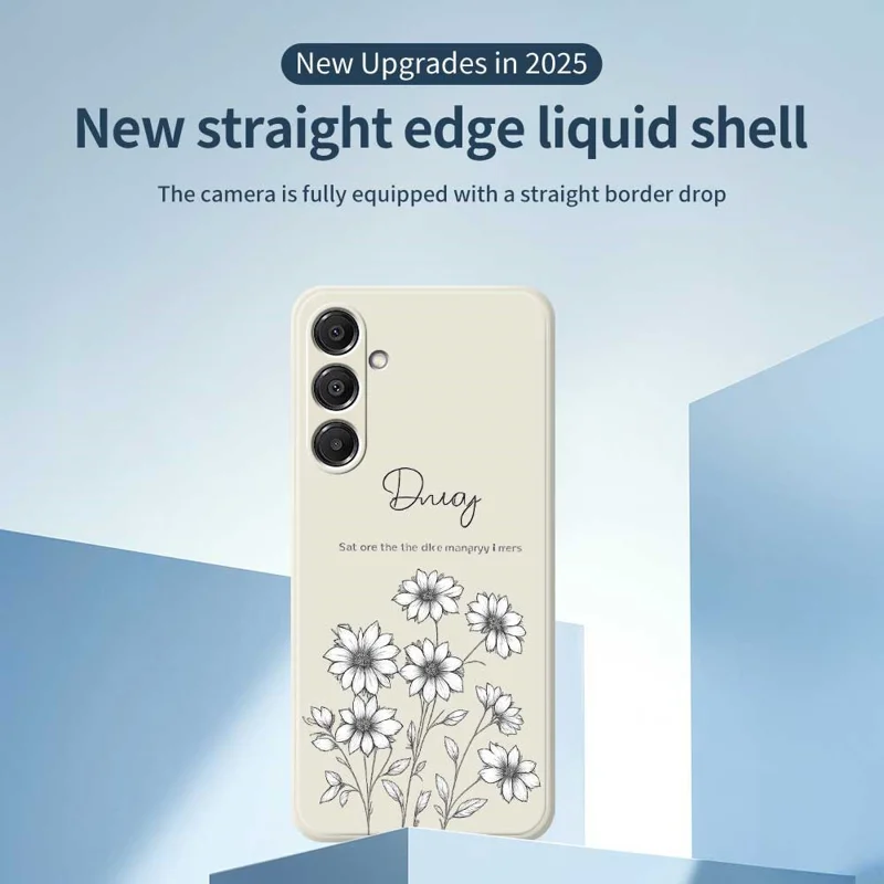 Étui pour Samsung Galaxy A16 5G / 4G Motif de Fleurs Esquissées Impression avec Bords Droits Coque Arrière en TPU - Beige