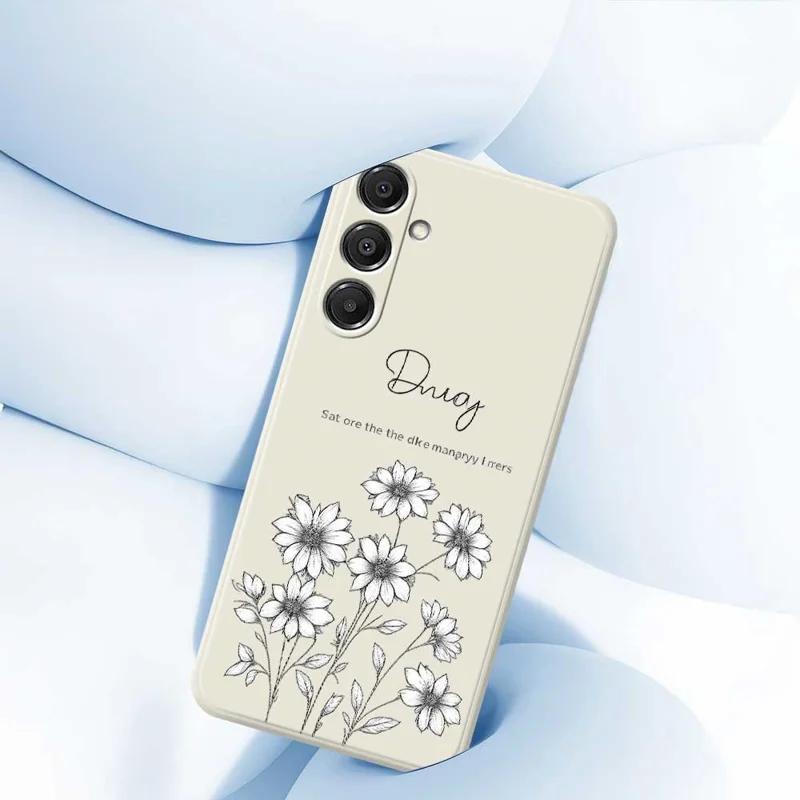 Étui pour Samsung Galaxy A16 5G / 4G Motif de Fleurs Esquissées Impression avec Bords Droits Coque Arrière en TPU - Beige