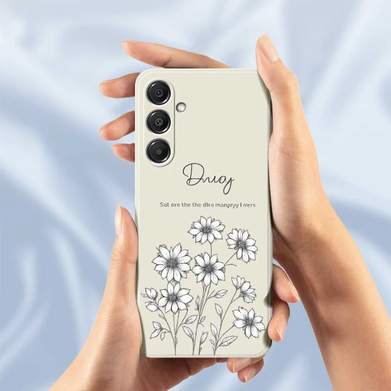 Étui pour Samsung Galaxy A16 5G / 4G Motif de Fleurs Esquissées Impression avec Bords Droits Coque Arrière en TPU - Beige