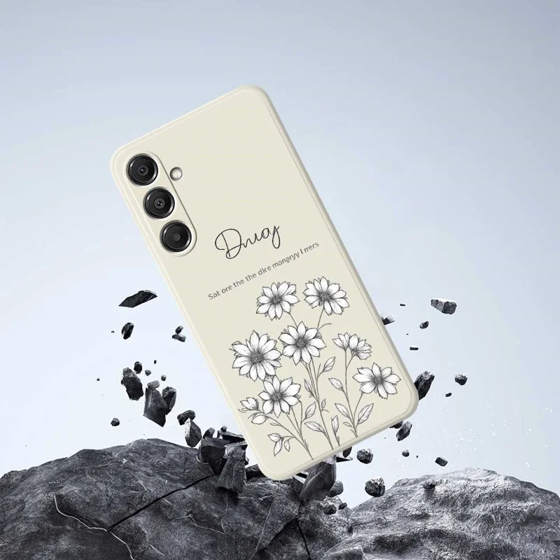 Étui pour Samsung Galaxy A16 5G / 4G Motif de Fleurs Esquissées Impression avec Bords Droits Coque Arrière en TPU - Beige