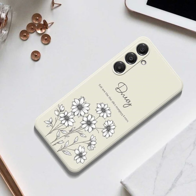 Étui pour Samsung Galaxy A16 5G / 4G Motif de Fleurs Esquissées Impression avec Bords Droits Coque Arrière en TPU - Beige