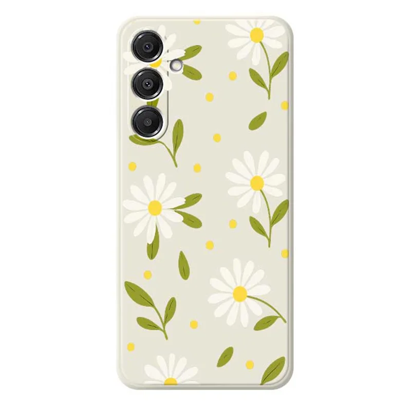 Étui pour Samsung Galaxy A16 5G / 4G Motif de Fleurs Blanches et Feuilles Vertes Impression sur Bord Droit TPU Coque Arrière de Téléphone - Beige
