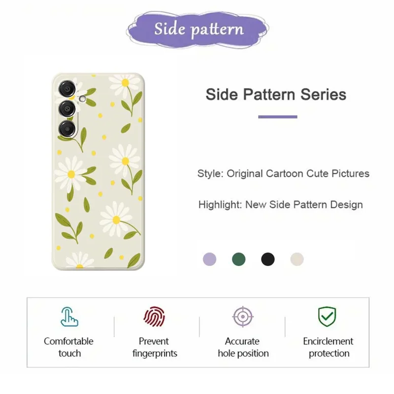 Étui pour Samsung Galaxy A16 5G / 4G Motif de Fleurs Blanches et Feuilles Vertes Impression sur Bord Droit TPU Coque Arrière de Téléphone - Beige