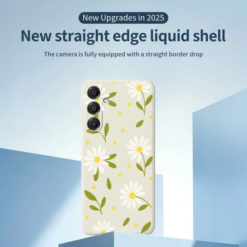 Étui pour Samsung Galaxy A16 5G / 4G Motif de Fleurs Blanches et Feuilles Vertes Impression sur Bord Droit TPU Coque Arrière de Téléphone - Beige