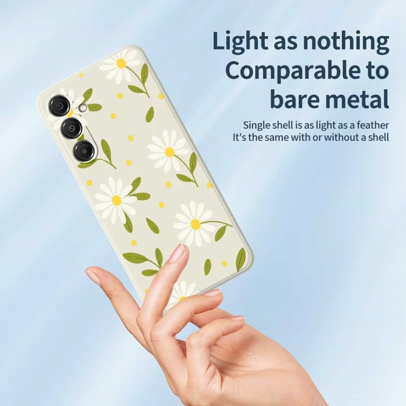 Étui pour Samsung Galaxy A16 5G / 4G Motif de Fleurs Blanches et Feuilles Vertes Impression sur Bord Droit TPU Coque Arrière de Téléphone - Beige