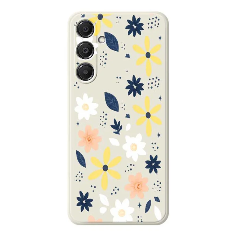 Pour Samsung Galaxy A16 5G / 4G Étui Motif Floral Bleu et Feuilles Coloré Impression de Bords Droits Coque Arrière TPU pour Téléphone - Beige