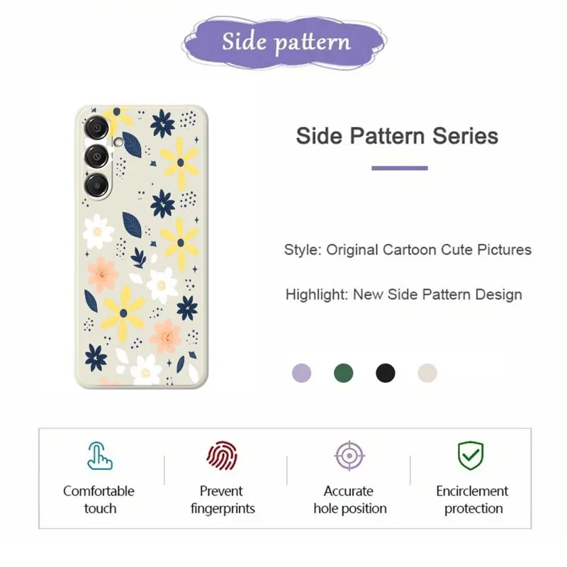 Pour Samsung Galaxy A16 5G / 4G Étui Motif Floral Bleu et Feuilles Coloré Impression de Bords Droits Coque Arrière TPU pour Téléphone - Beige